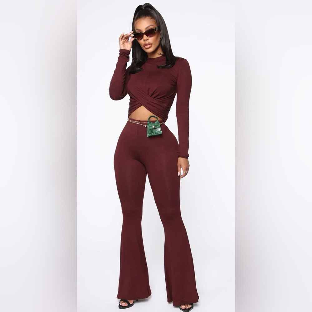 Fashion Nova Varvara Pant Set in Wine. Size XS. Worn once
